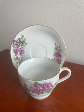 Vintage Porcelain Pink Rose Teacup and Saucer Set China 950